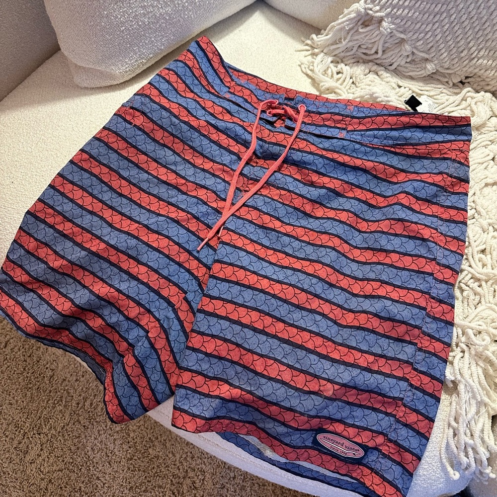 Vineyard Vines Red and Blue Patterned Swim Trunks